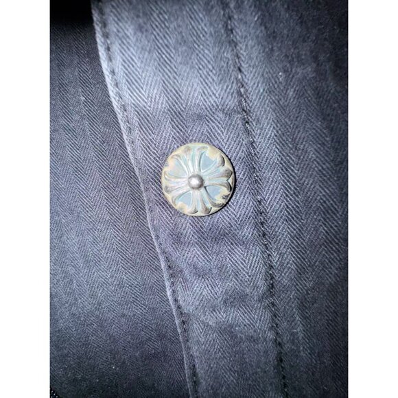 Chrome Hearts Black Denim Shirt Jacket With Quilted Lining & Silver Button Detai - Picture 12 of 16